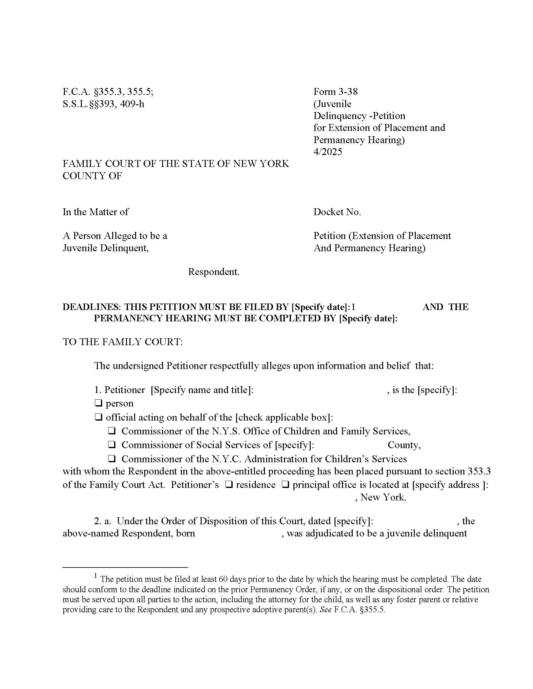 Petition Extension Of Placement And Permanency Hearing {3-38} | Pdf Fpdf Doc Docx | New York