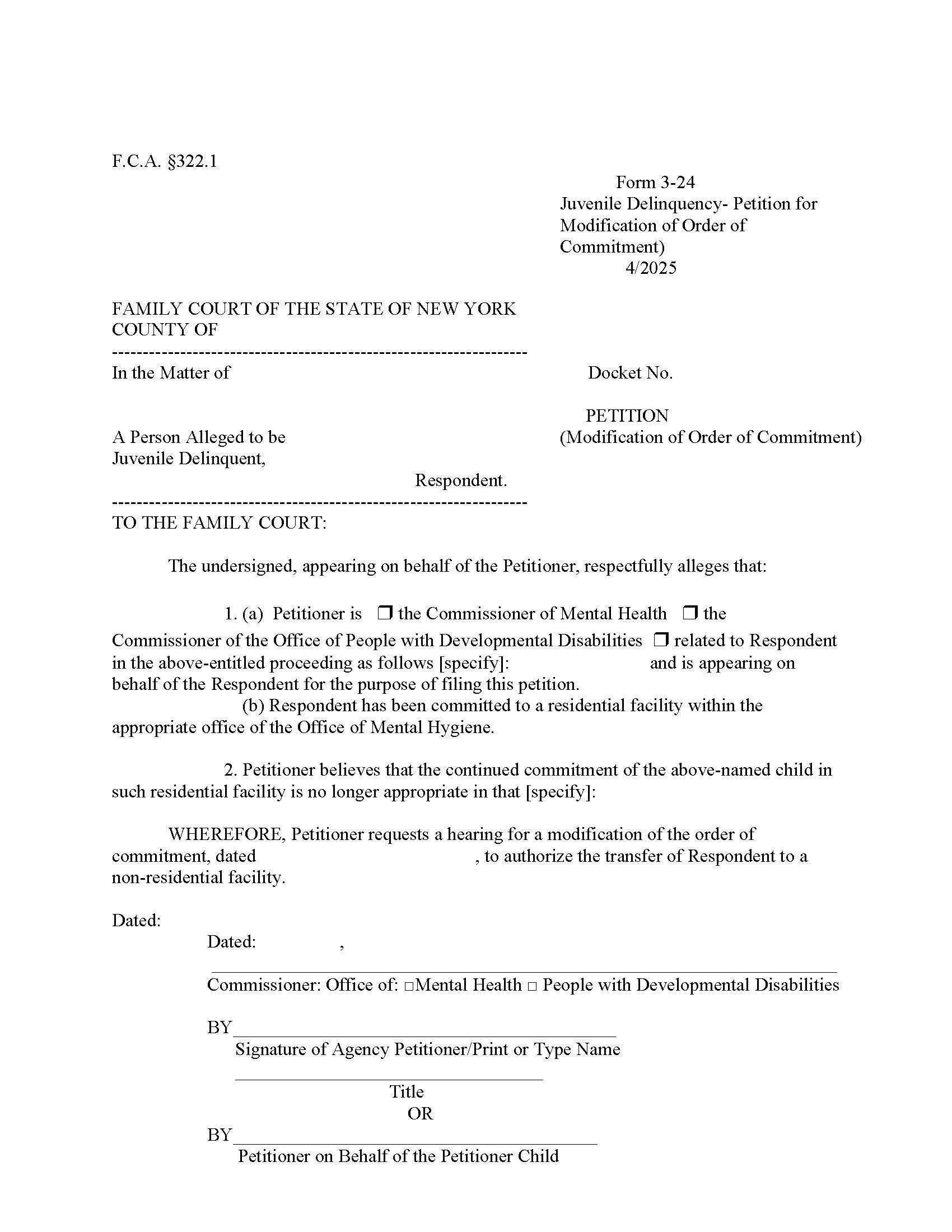 Petition Modification Of Order Of Commitment {3-24} | Pdf Fpdf Doc Docx | New York