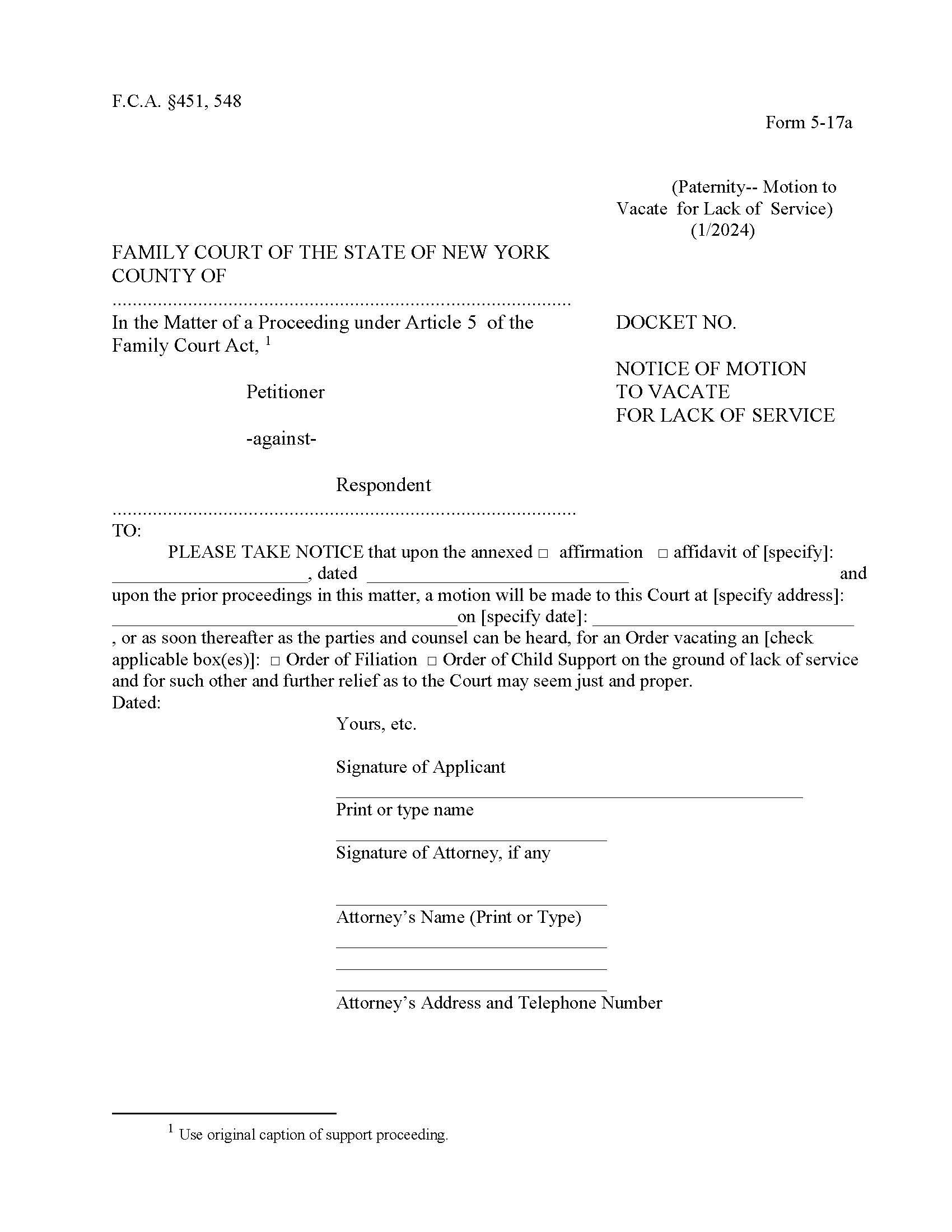 Notice Of Motion To Vacate For Lack Of Service {5-17a} | Pdf Fpdf Doc Docx | New York