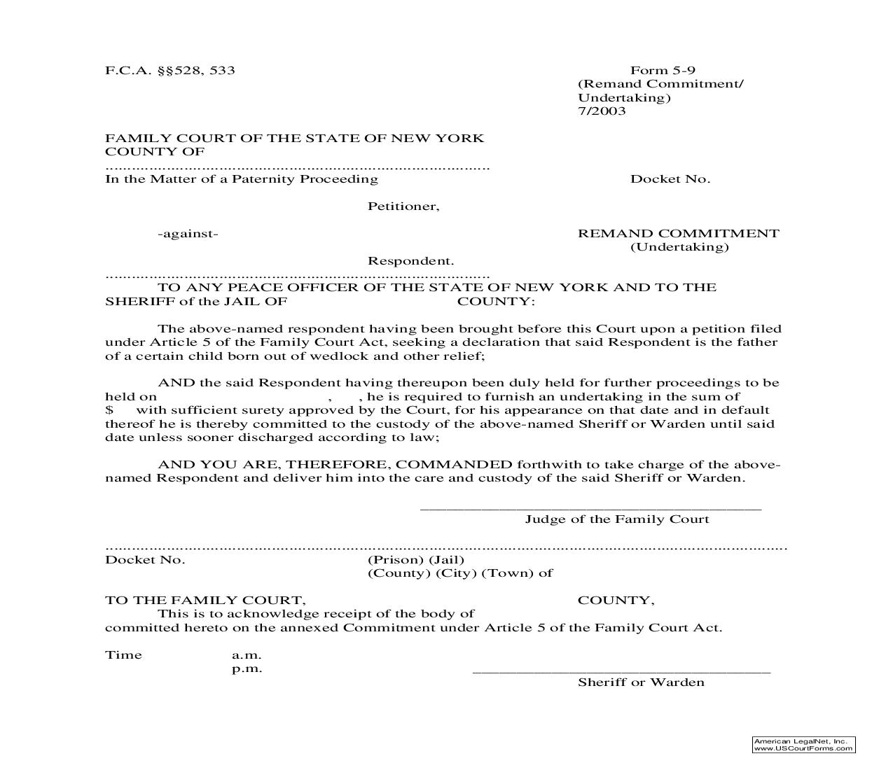 Remand Commitment-Undertaking {5-9} | Pdf Fpdf Doc Docx | New York