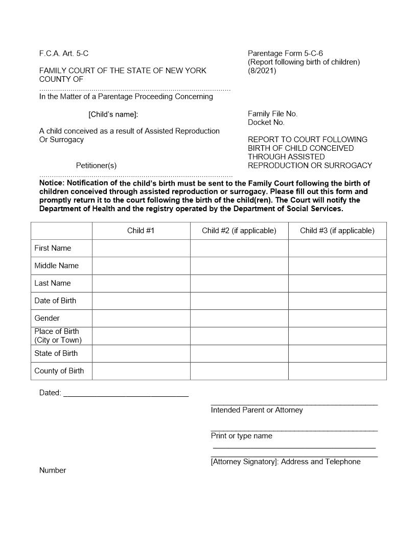 Report To Court Child Conceived Through Assisted Reproduction Or Surrogacy {5-C-6} | Pdf Fpdf Docx | New York