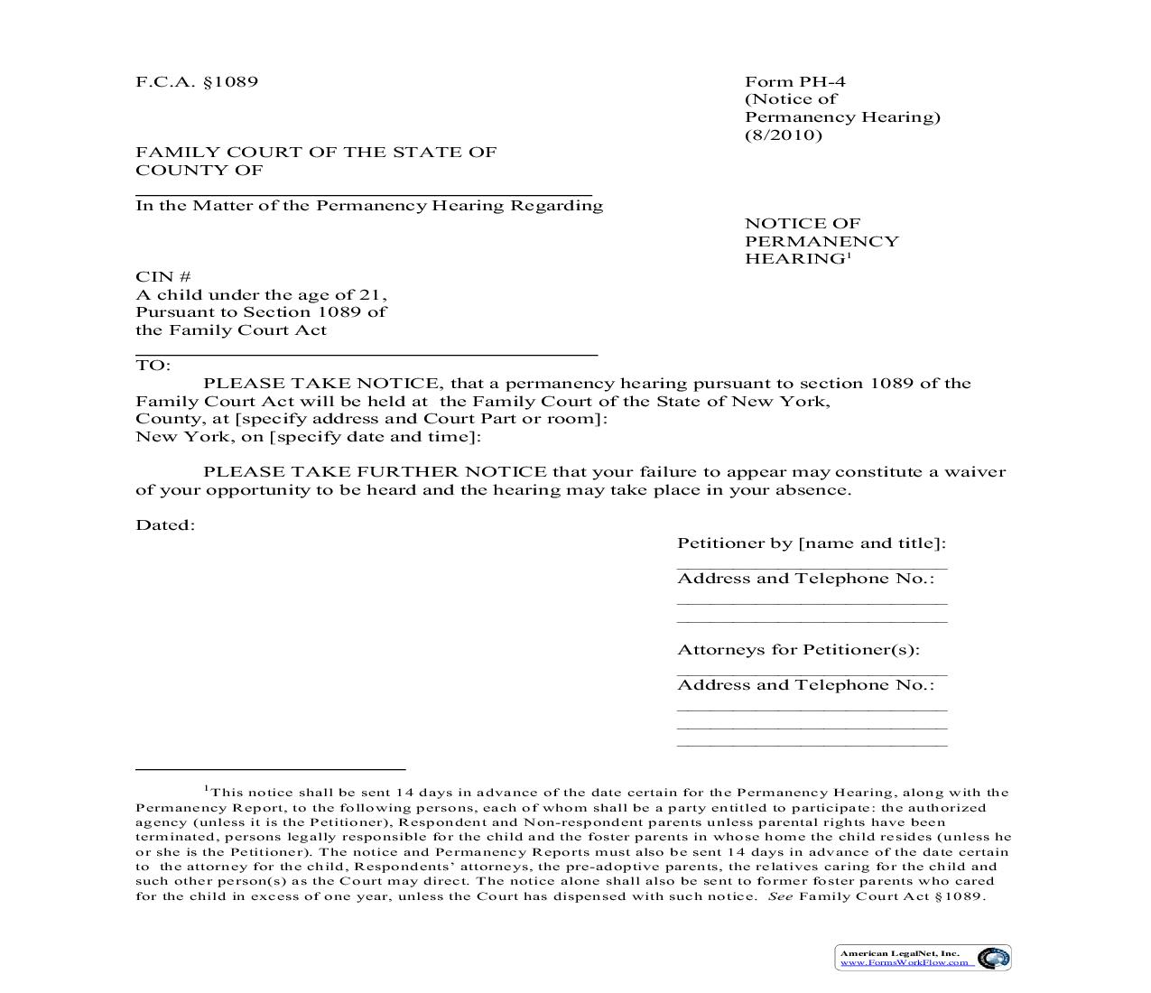 Notice Of Permanency Hearing {PH-4} | Pdf Fpdf Doc Docx | New York