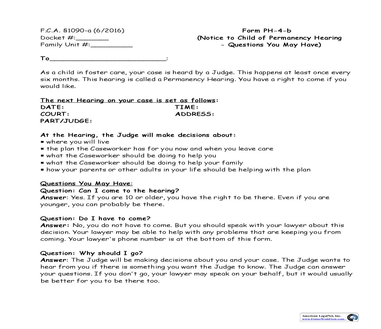 Notice To Child Of Permanency Hearing {PH-4b} | Pdf Fpdf Doc Docx | New York