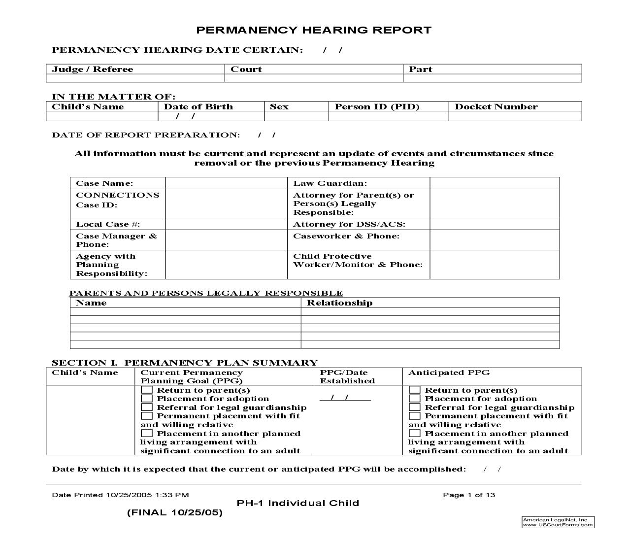 Permanency Hearing Report (Individual Child) {PH-1} | Pdf Fpdf Doc Docx | New York