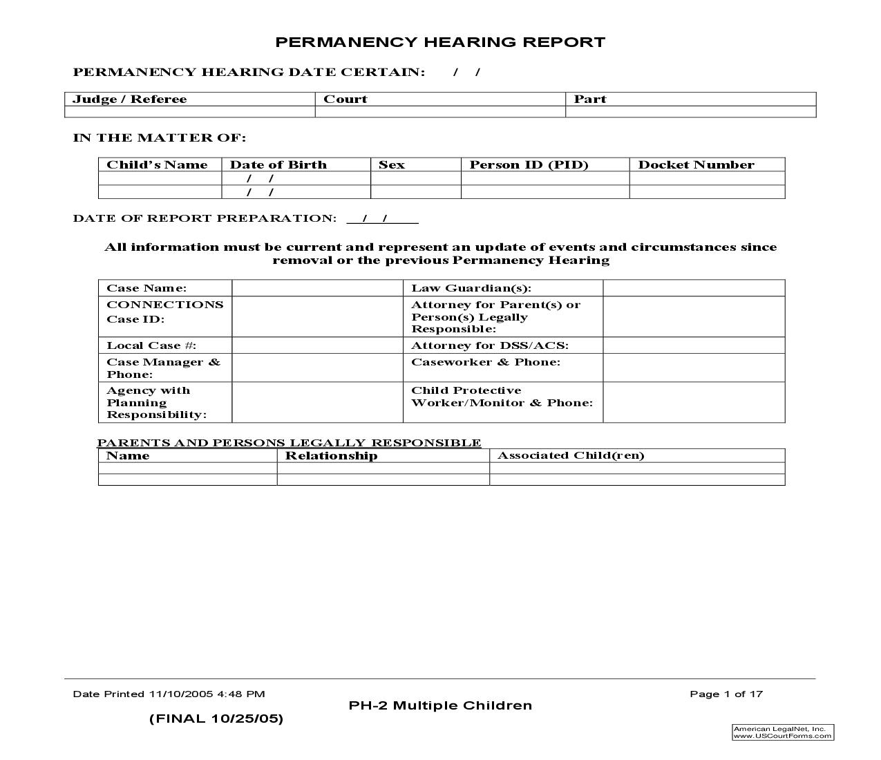 Permanency Hearing Report (Multiple Children) {PH-2} | Pdf Fpdf Doc Docx | New York