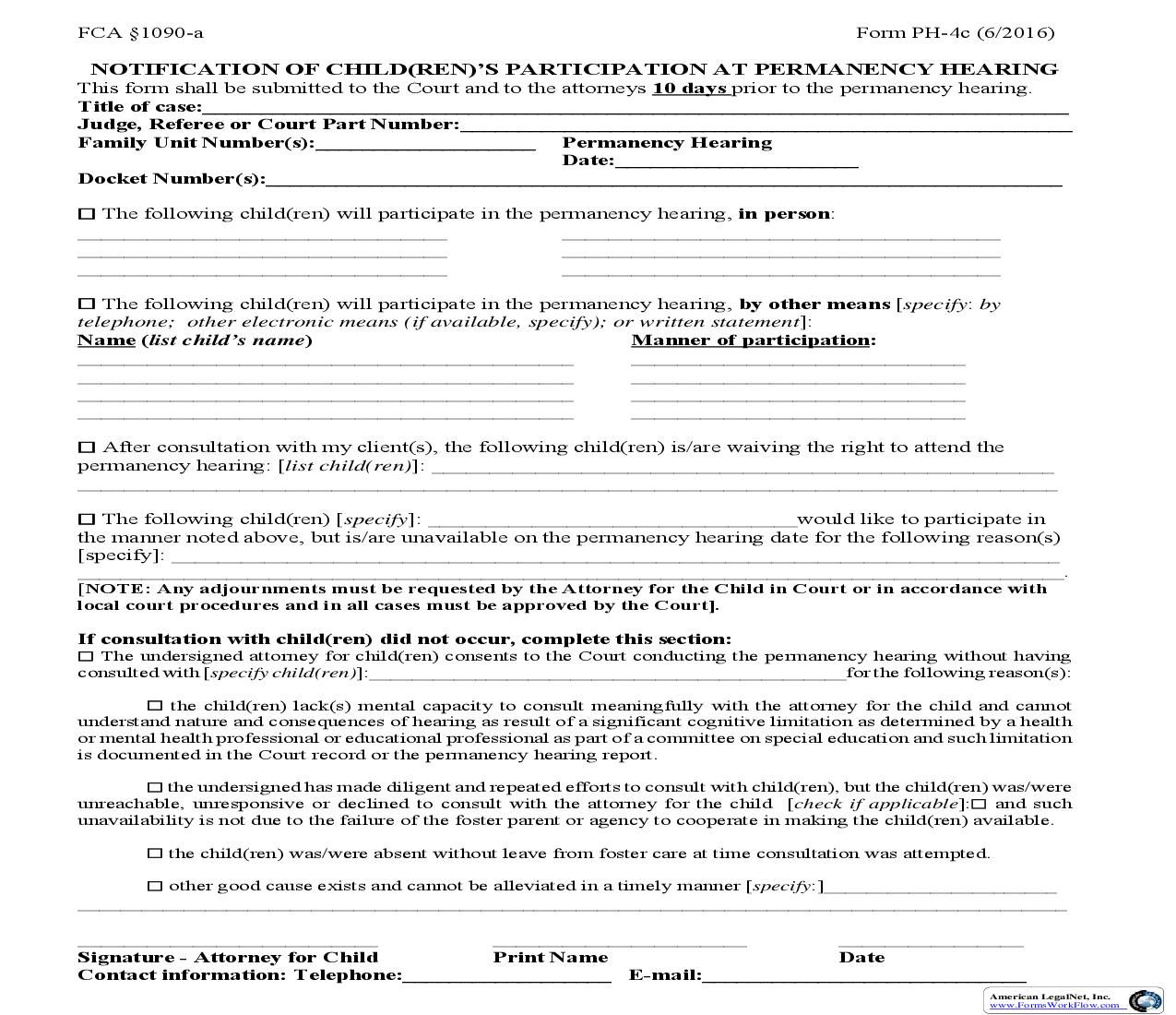 Statement To Court Of Child(ren)s Participation At Permanency Hearing {PH-4c} | Pdf Fpdf Doc Docx | New York