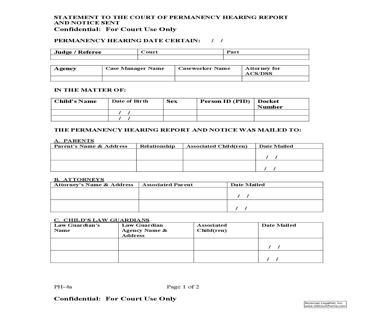 Statement To Court Of Permanency Hearing Report And Notice Sent {PH-4a} | Pdf Fpdf Doc Docx | New York