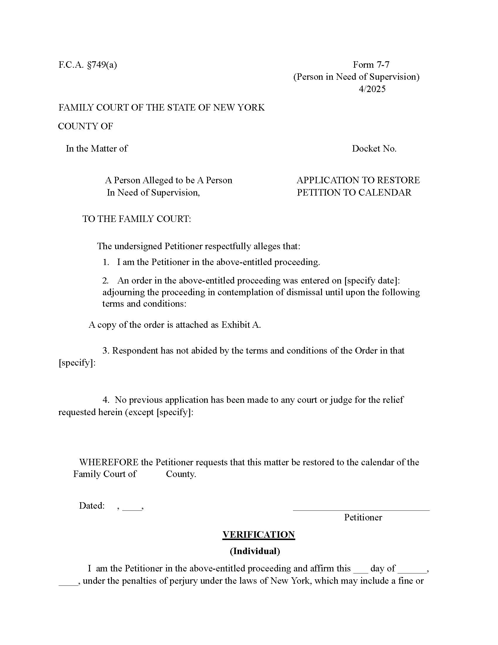 Application To Restore To Calendar {7-7} | Pdf Fpdf Doc Docx | New York