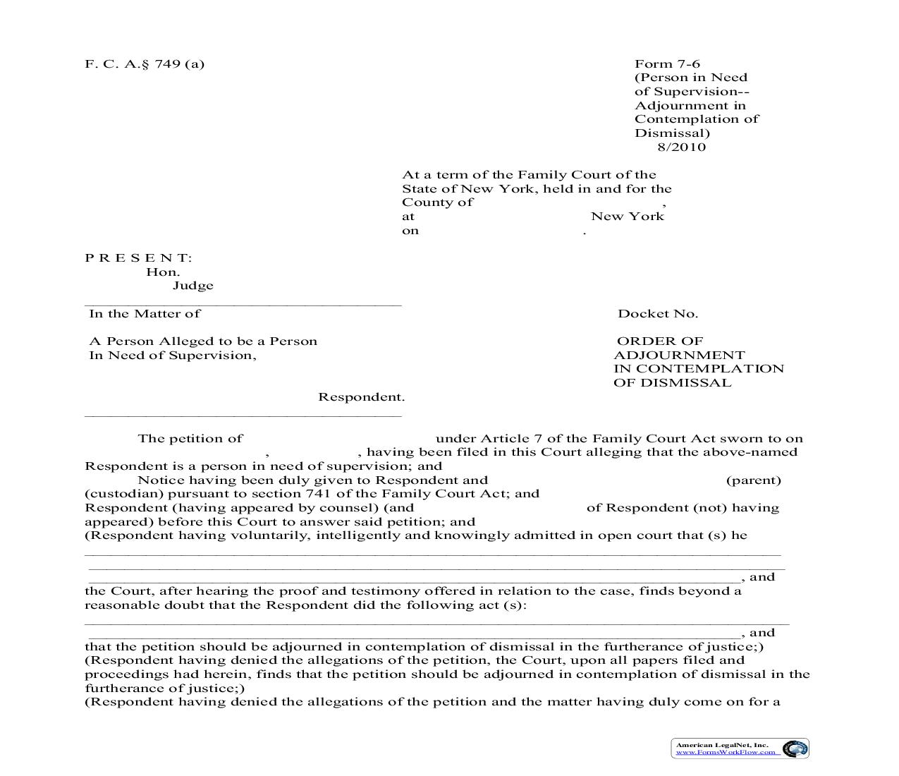Order Of Adjournment In Contemplation Of Dismissal {7-6} | Pdf Fpdf Doc Docx | New York