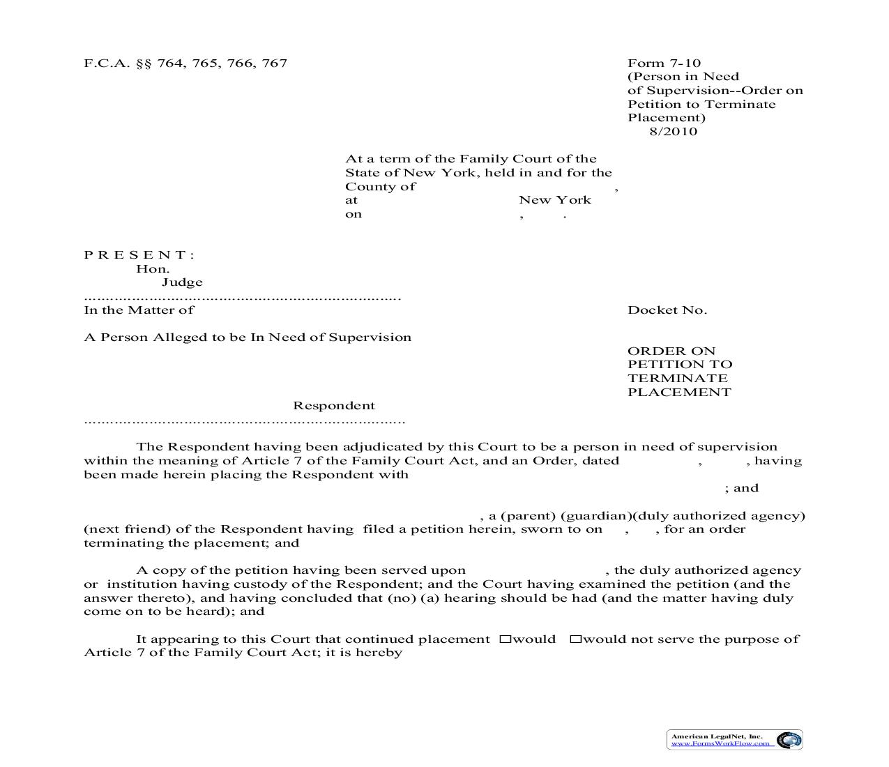 Order On Petition To Terminate Placement {7-10} | Pdf Fpdf Doc Docx | New York
