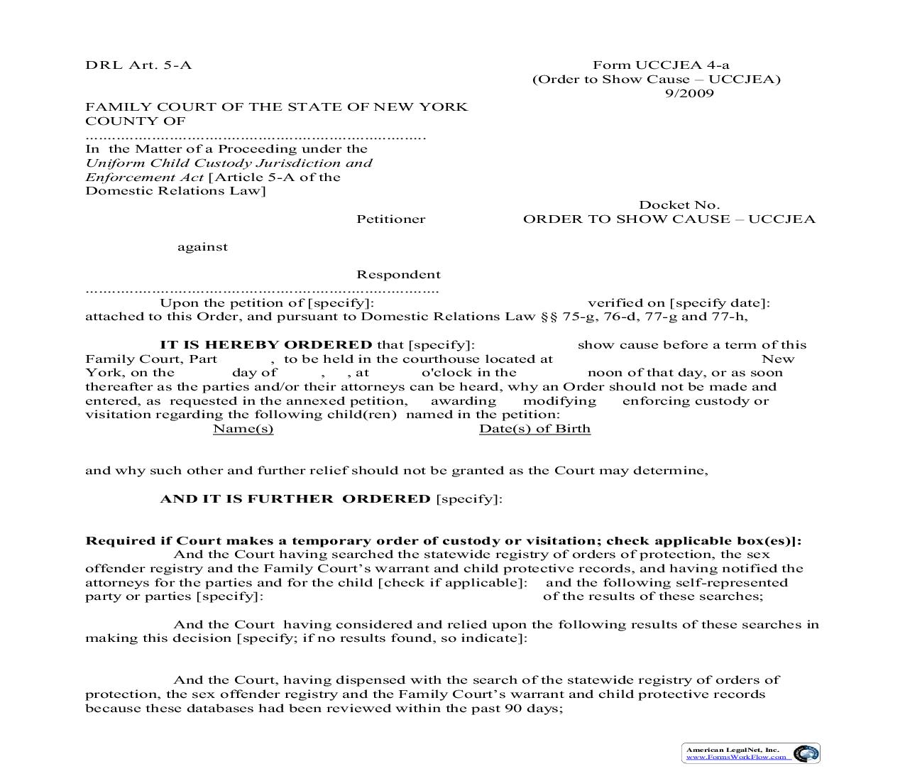 Order To Show Cause {UCCJEA-4-a} | Pdf Fpdf Doc Docx | New York