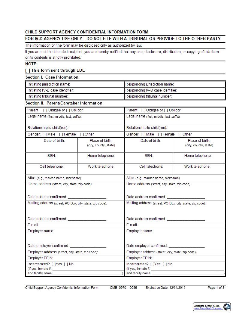 Child Support Agency Confidential Information Form {UIFSA-14} | Pdf Fpdf Docx | New York