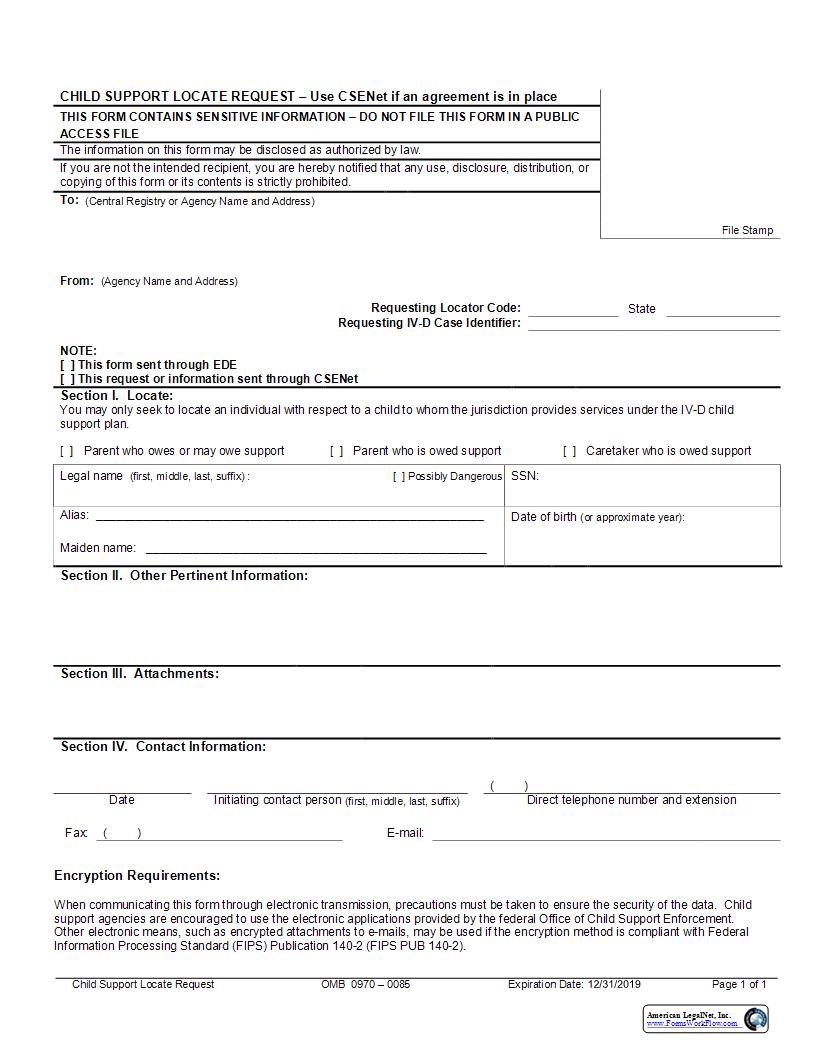 Child Support Locate Request {UIFSA-7} | Pdf Fpdf Docx | New York