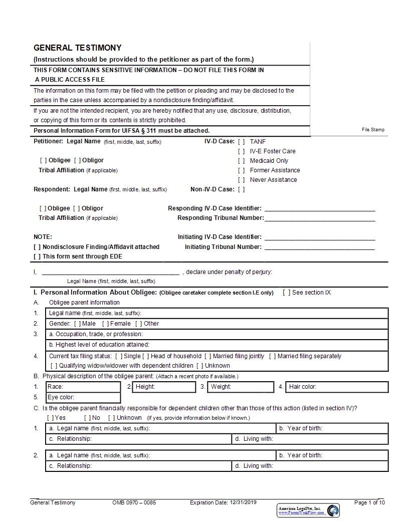 General Testimony {UIFSA-5} | Pdf Fpdf Docx | New York