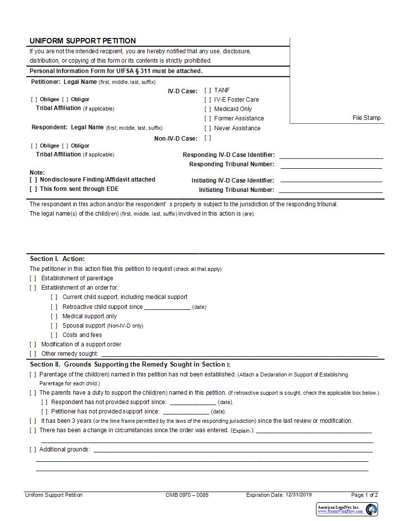 Uniform Support Petition {UIFSA-4} | Pdf Fpdf Docx | New York