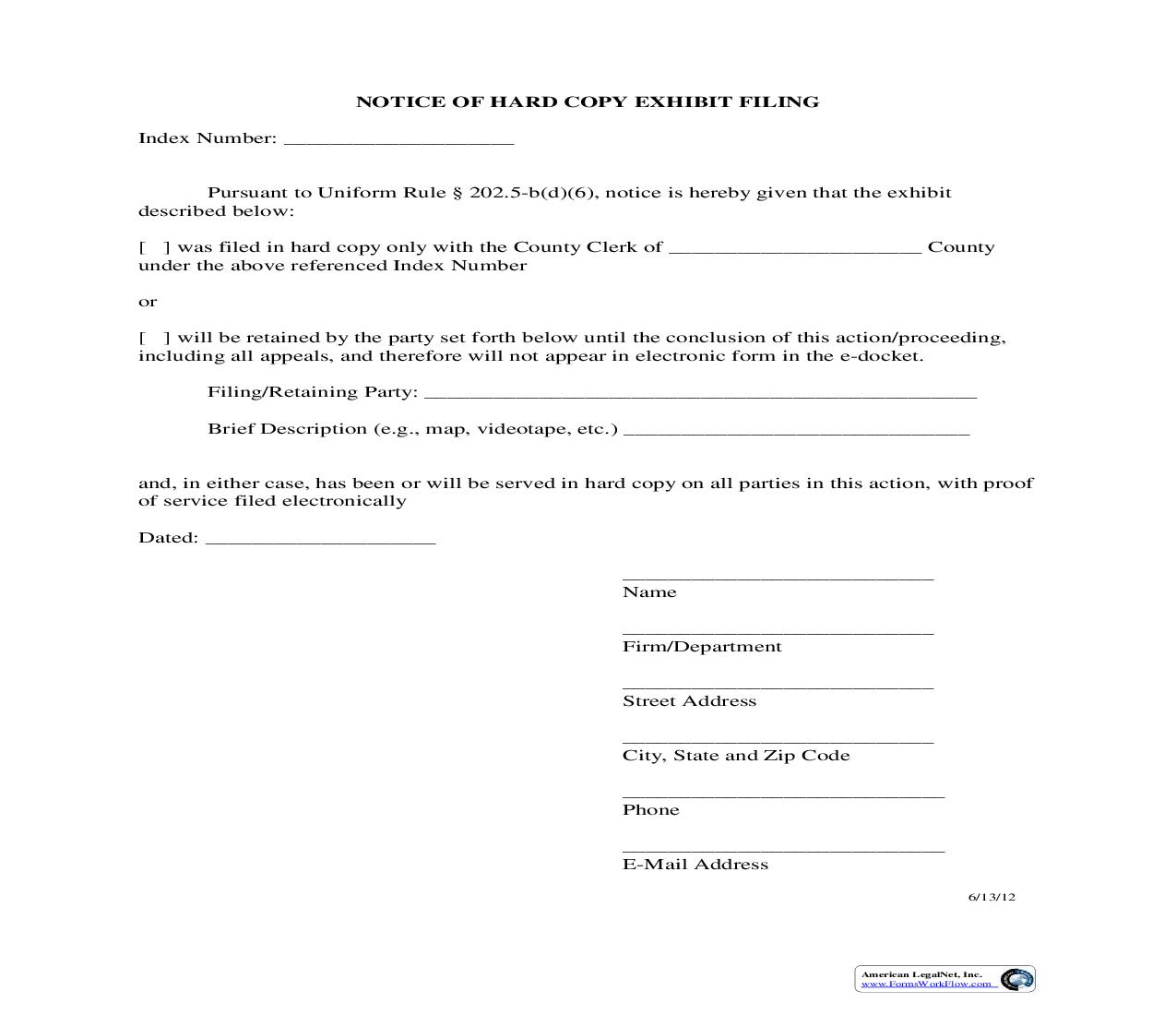 Notice Of Hard Copy Exhibit Filing | Pdf Fpdf Doc Docx | New York