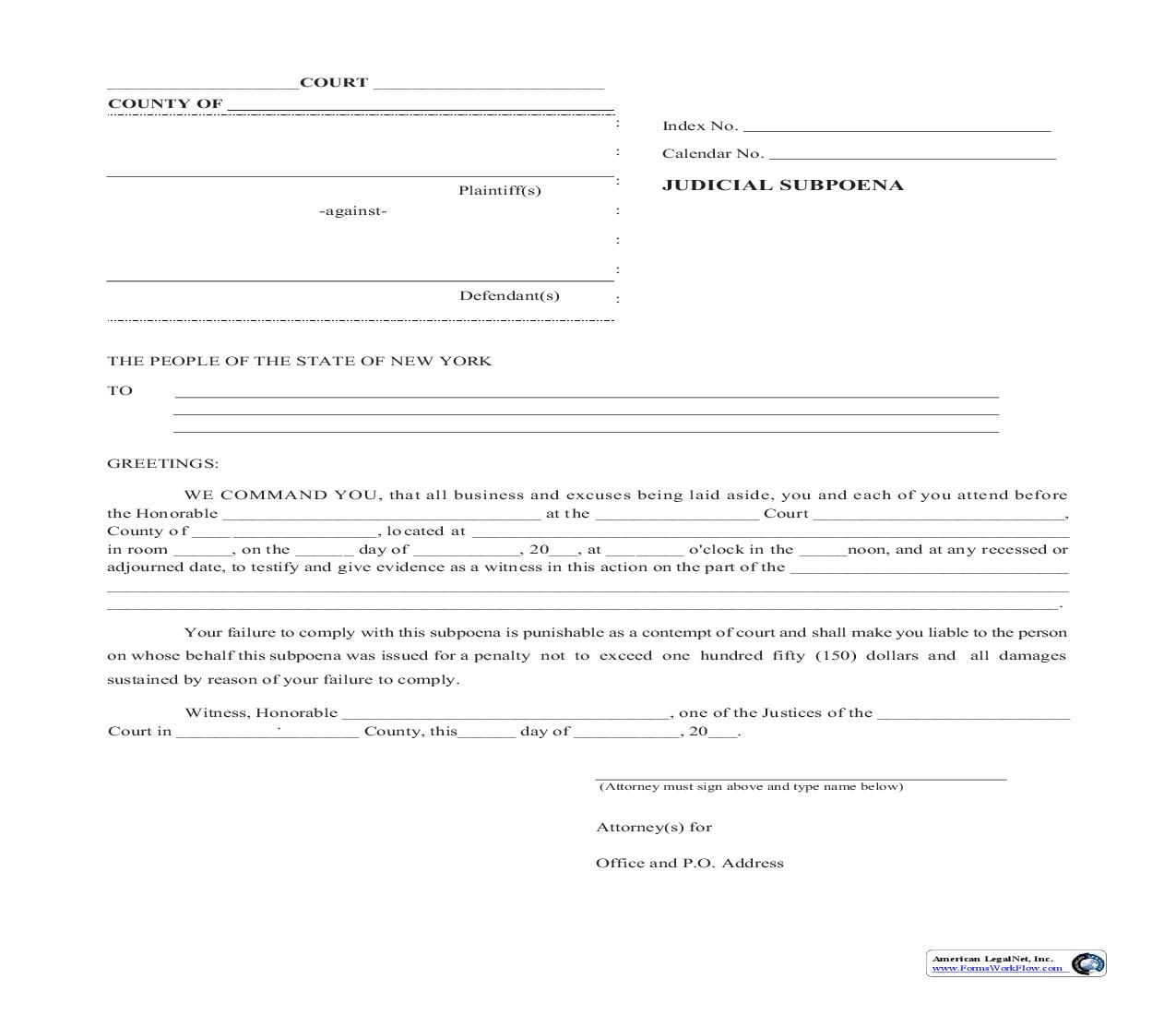 Judicial Subpoena | Pdf Fpdf Doc Docx | New York