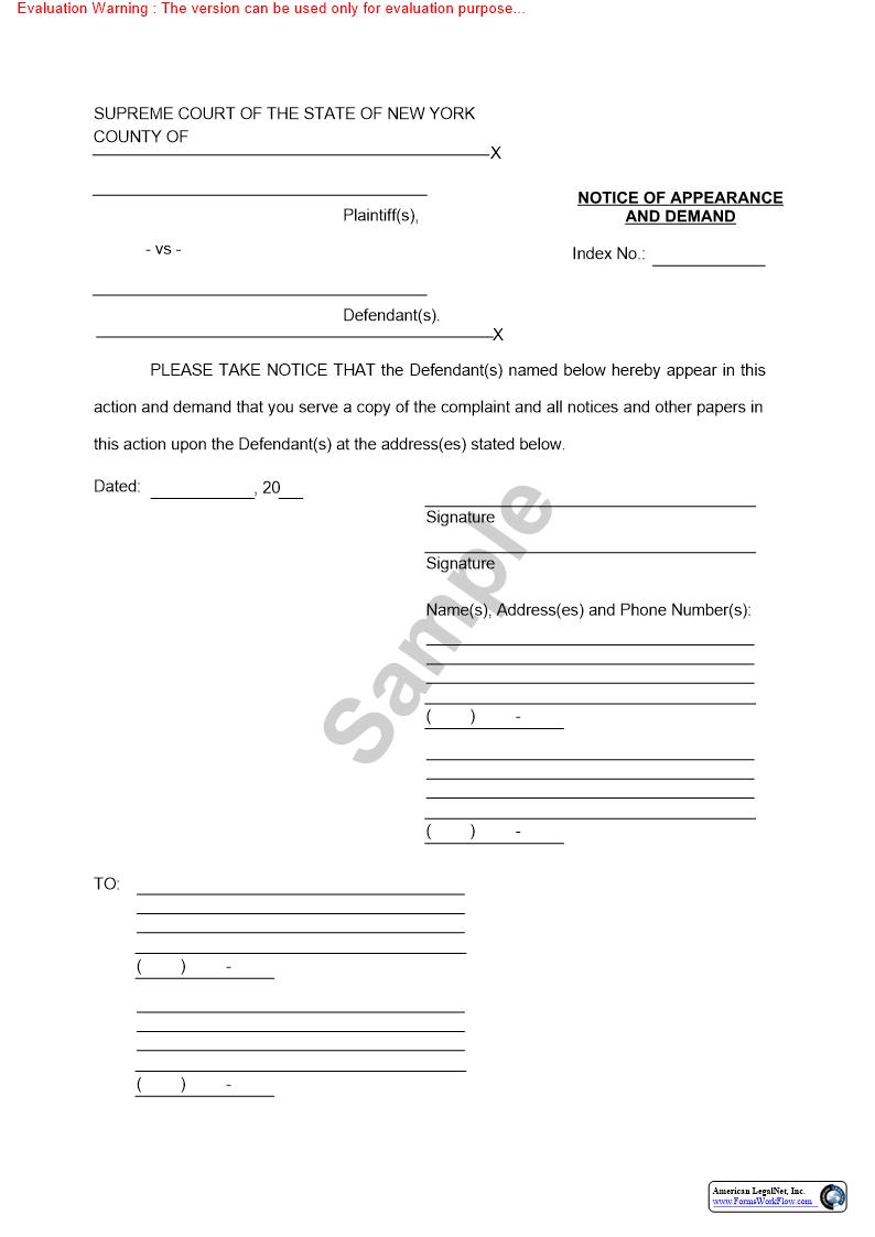 Notice Of Appearance And Demand | Pdf Fpdf Doc Docx | New York