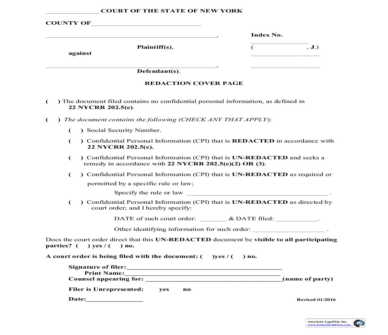 Redaction Cover Page | Pdf Fpdf Doc Docx | New York