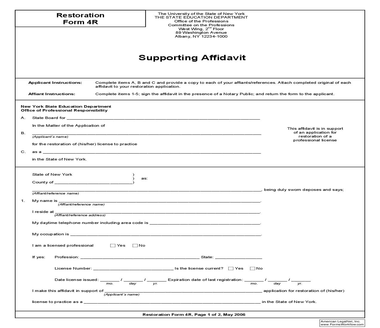Supporting Affidavit {4R} | Pdf Fpdf Doc Docx | New York