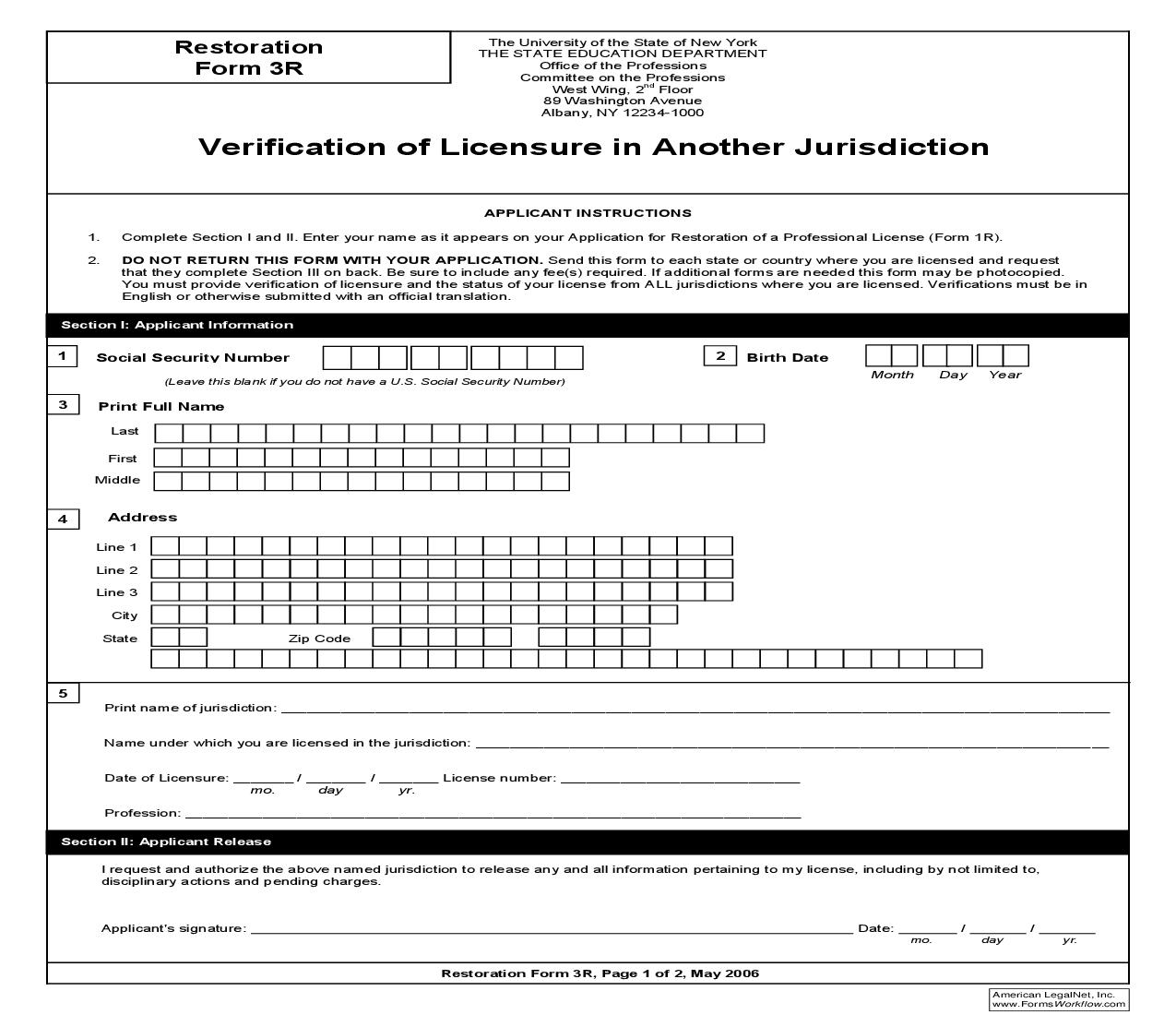 Verification Of Licensure In Another Jurisdiction {3R} | Pdf Fpdf Doc Docx | New York