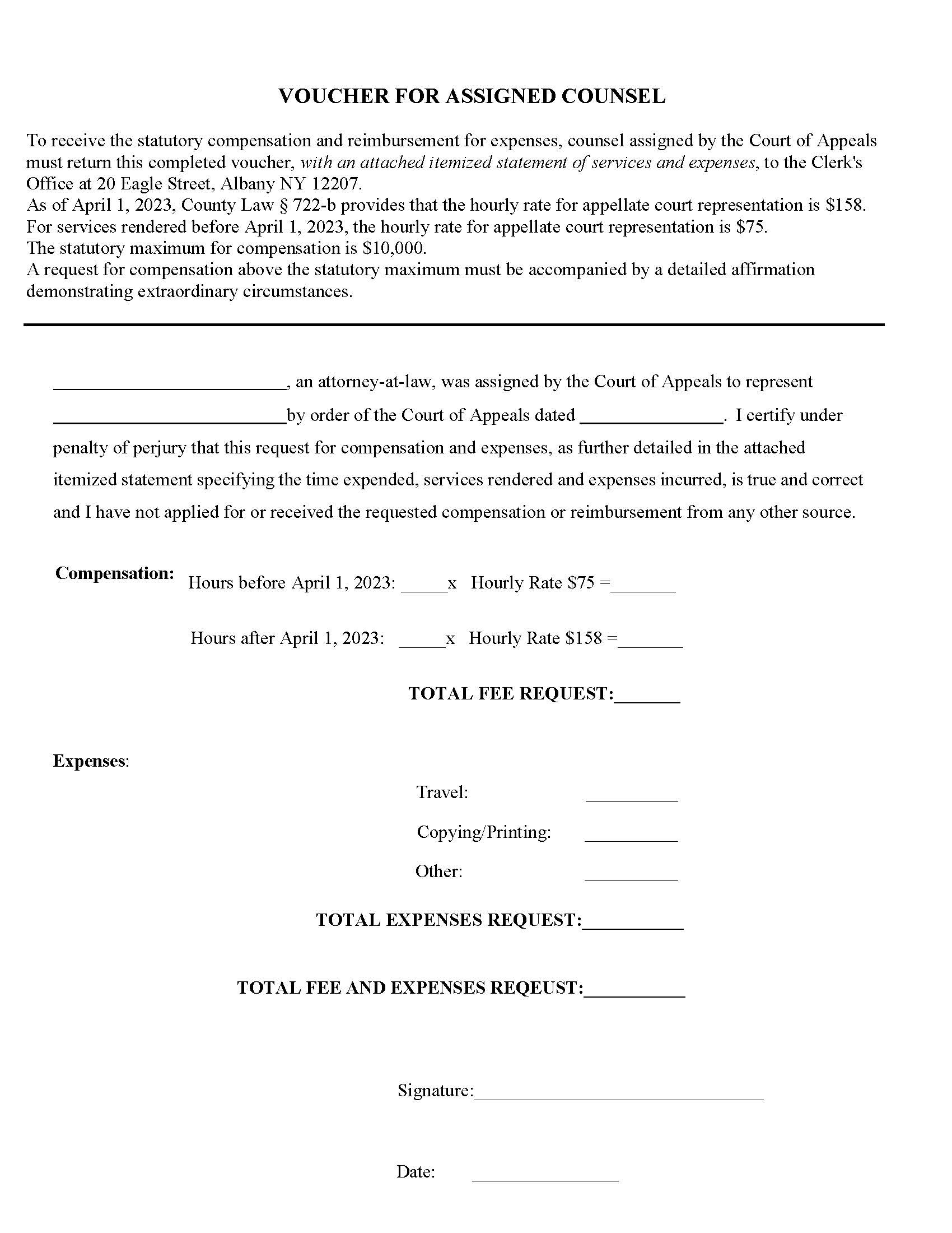 Voucher For Assigned Counsel (Reimbursement) | Pdf Fpdf Doc Docx | New York