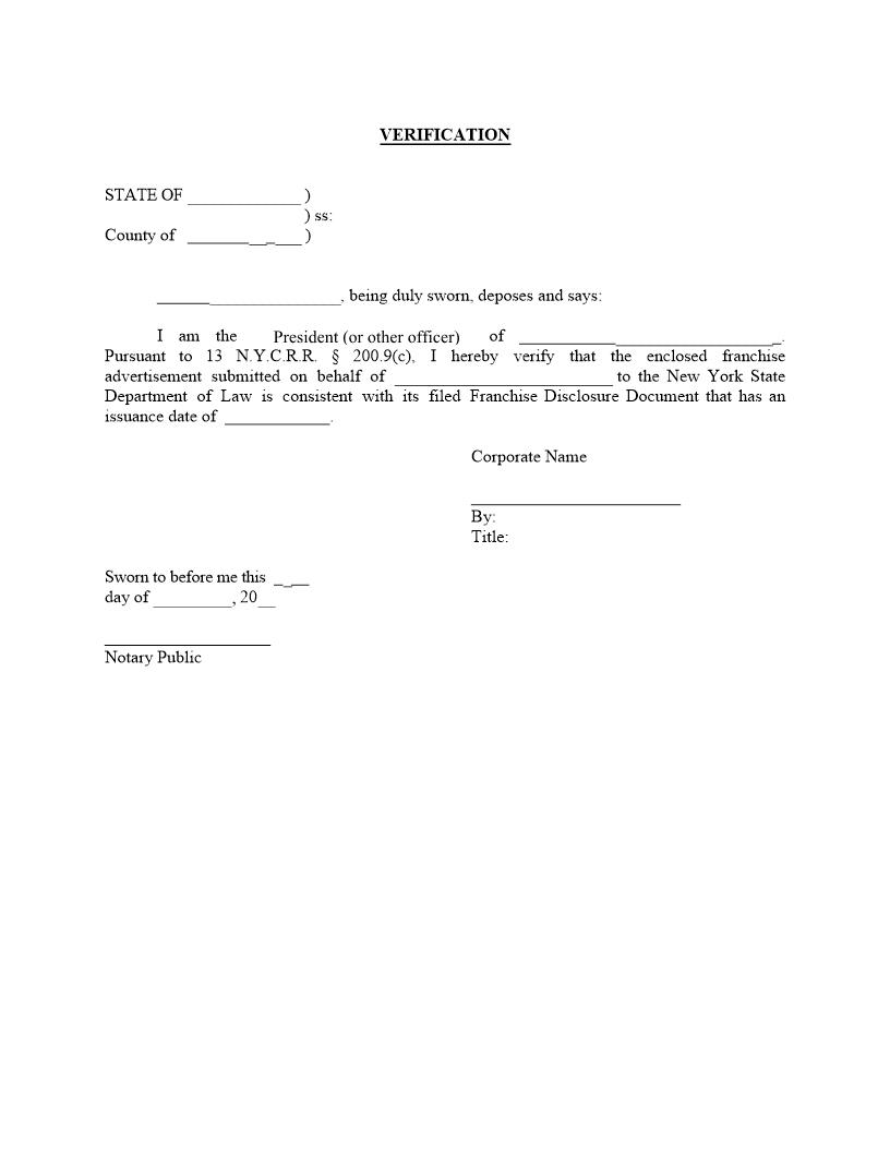 Franchise Advertisment Verification | Pdf Fpdf Docx | New York