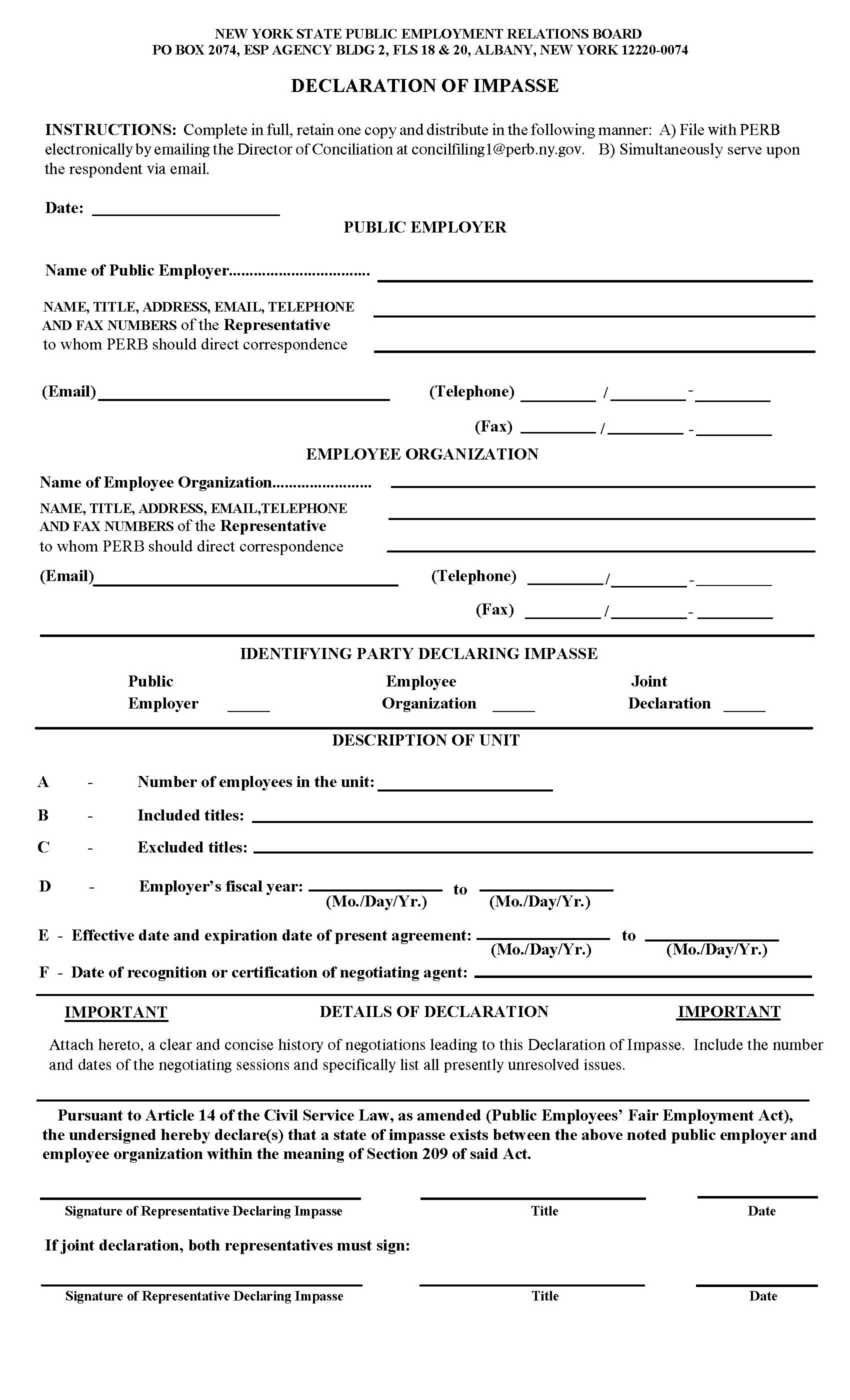 Declaration Of Impasse | Pdf Fpdf Doc Docx | New York