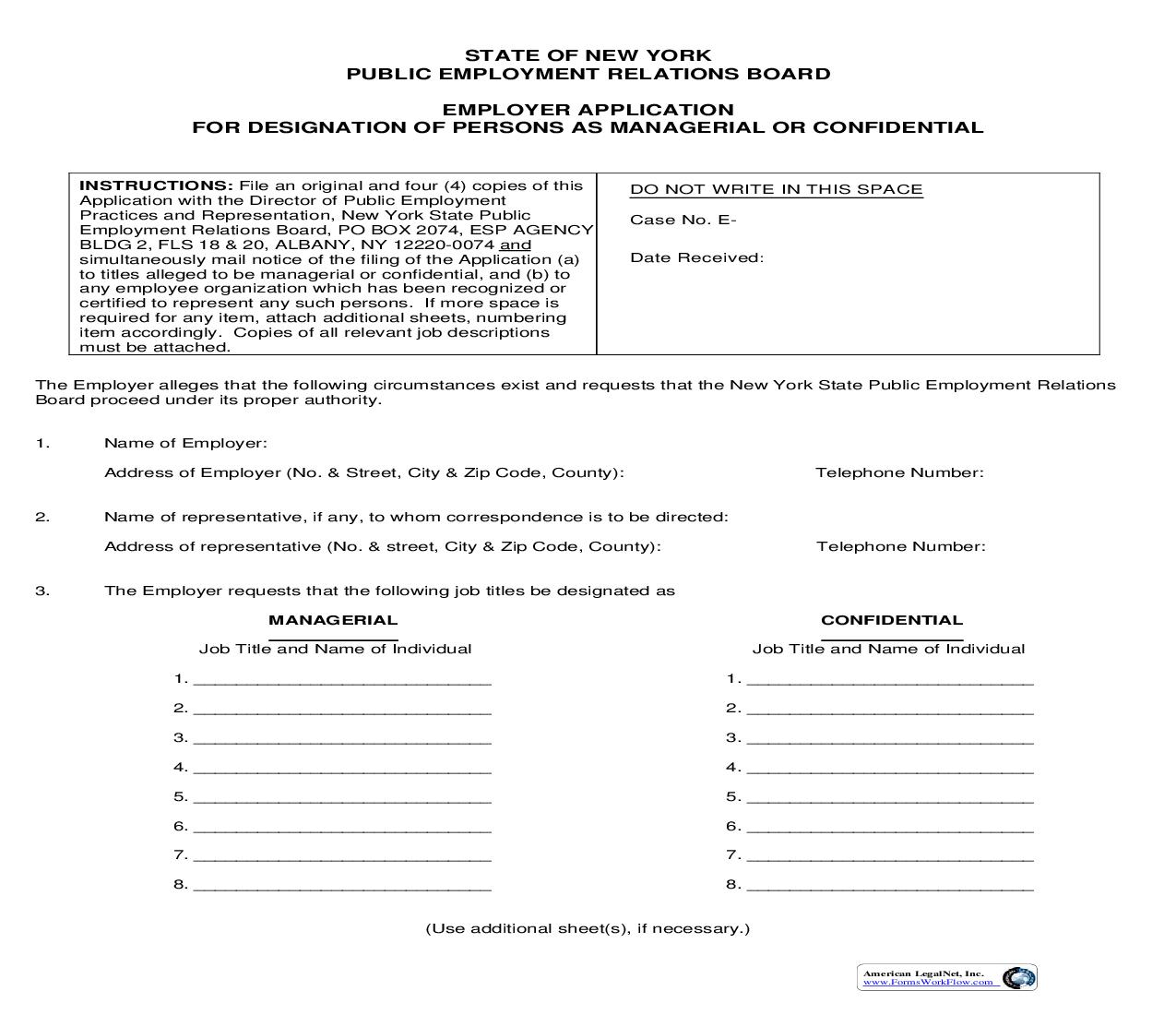 Employer Application For Designation Of Persons As Managerial Or Confidential | Pdf Fpdf Doc Docx | New York