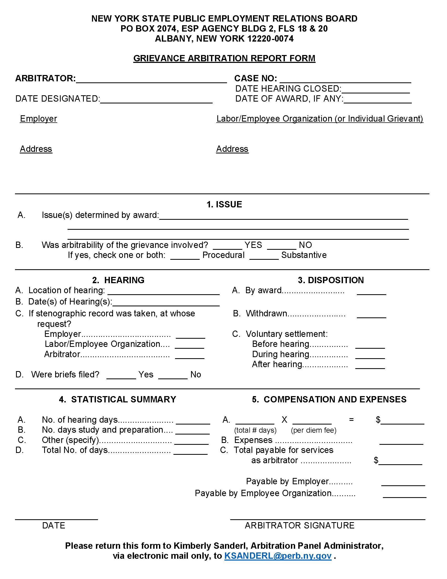 Grievance Arbitration Report Form | Pdf Fpdf Docx | New York