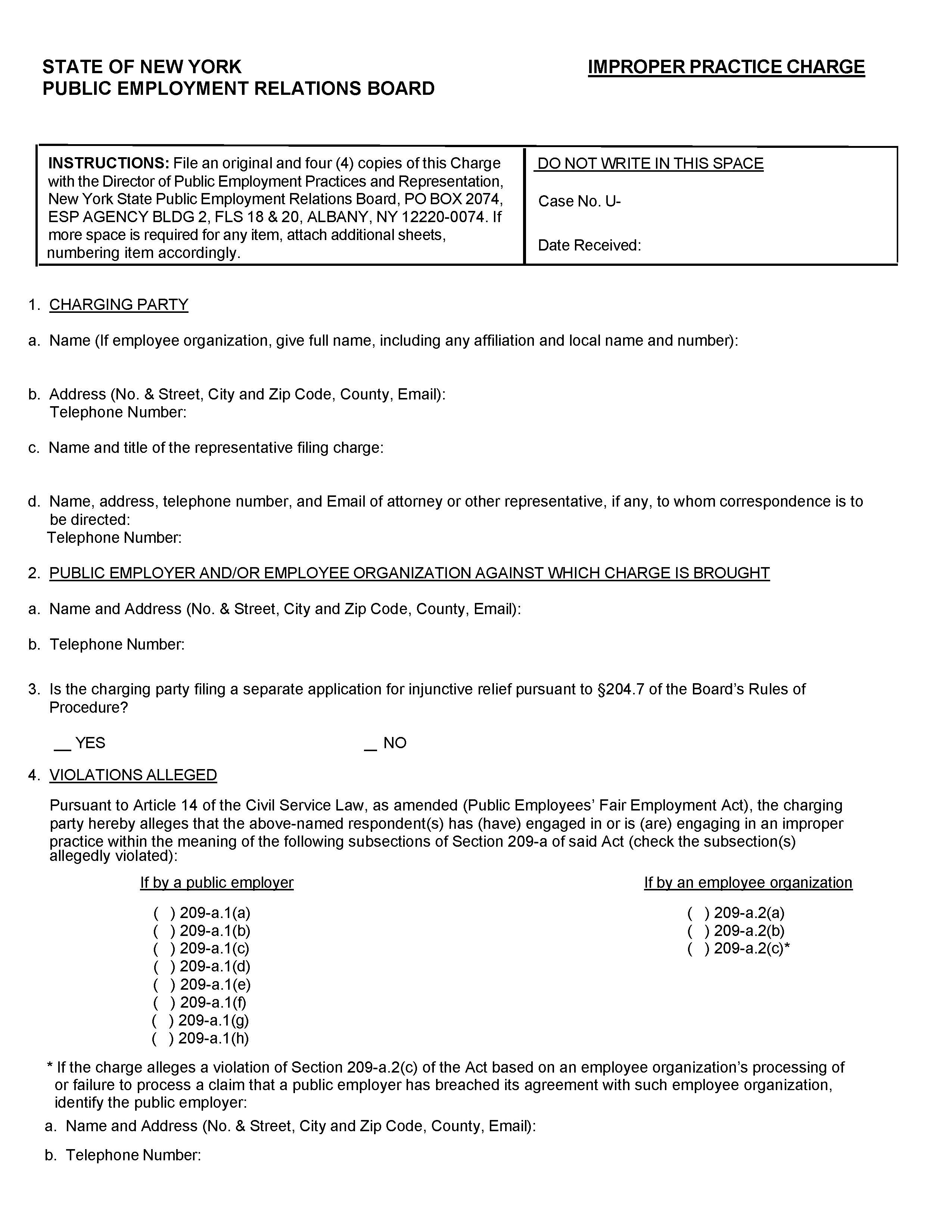 Improper Practice Charge | Pdf Fpdf Docx | New York