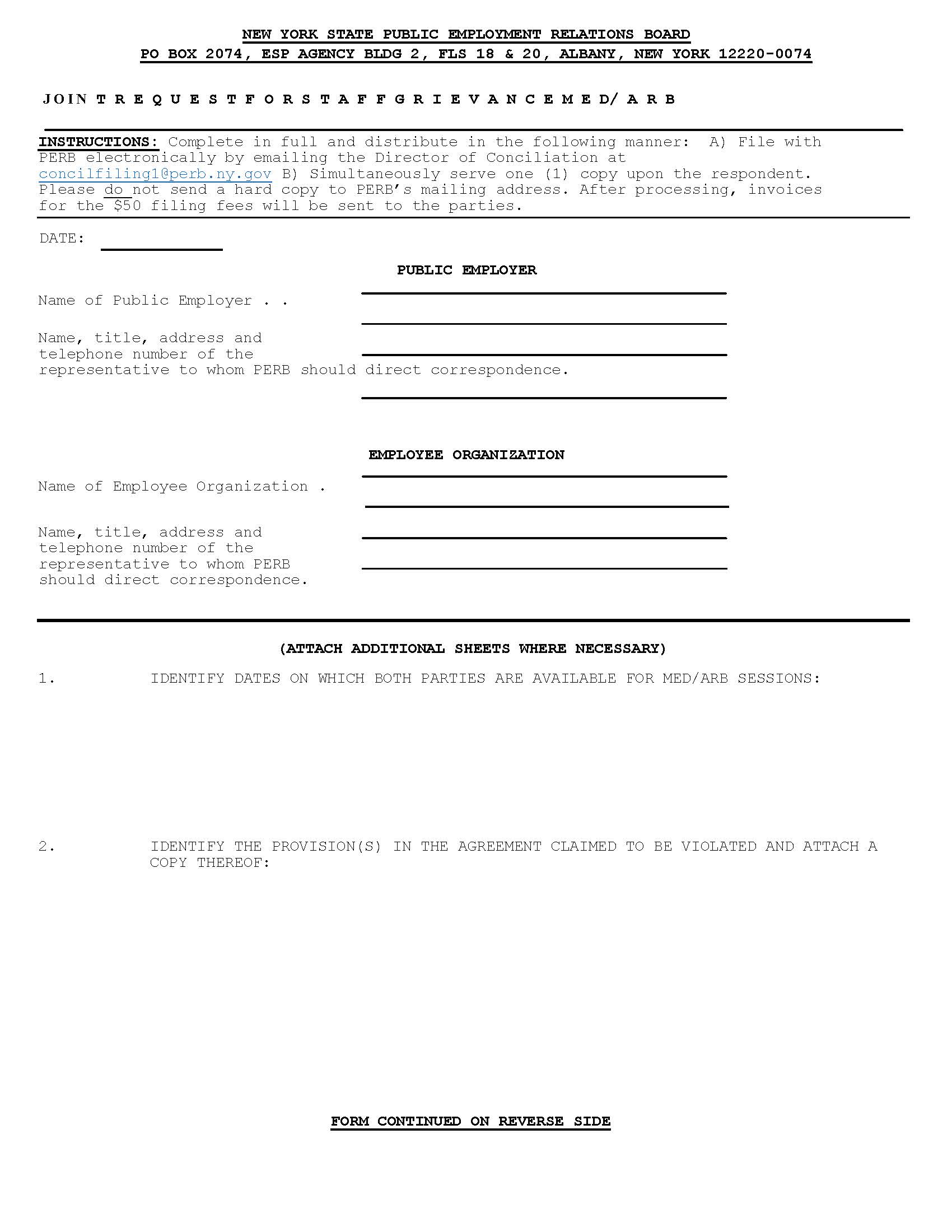 Joint Request For Staff Grievance Mediation-Arbitration | Pdf Fpdf Doc Docx | New York