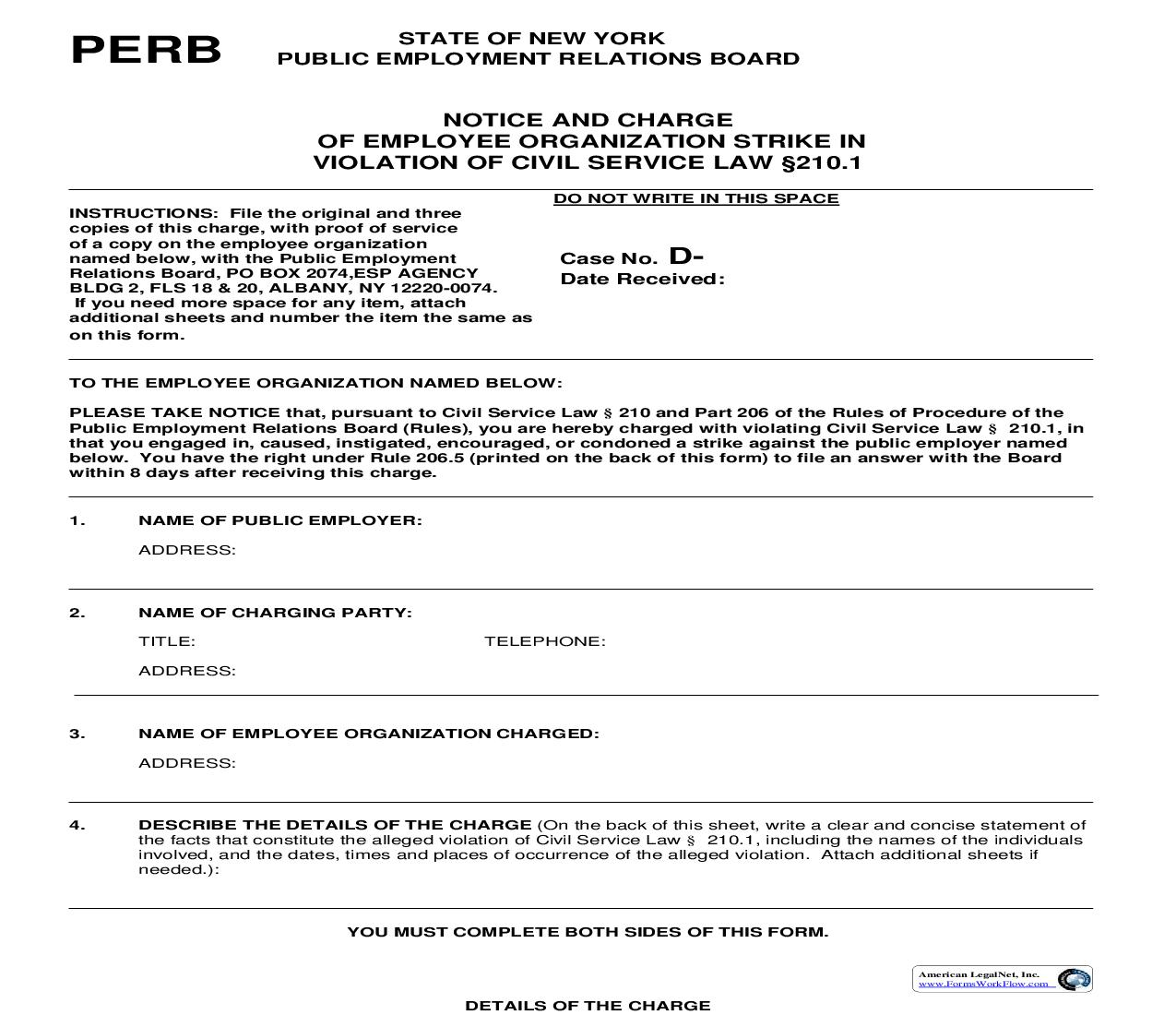 Notice And Charge Of Employee Organization Strike | Pdf Fpdf Doc Docx | New York