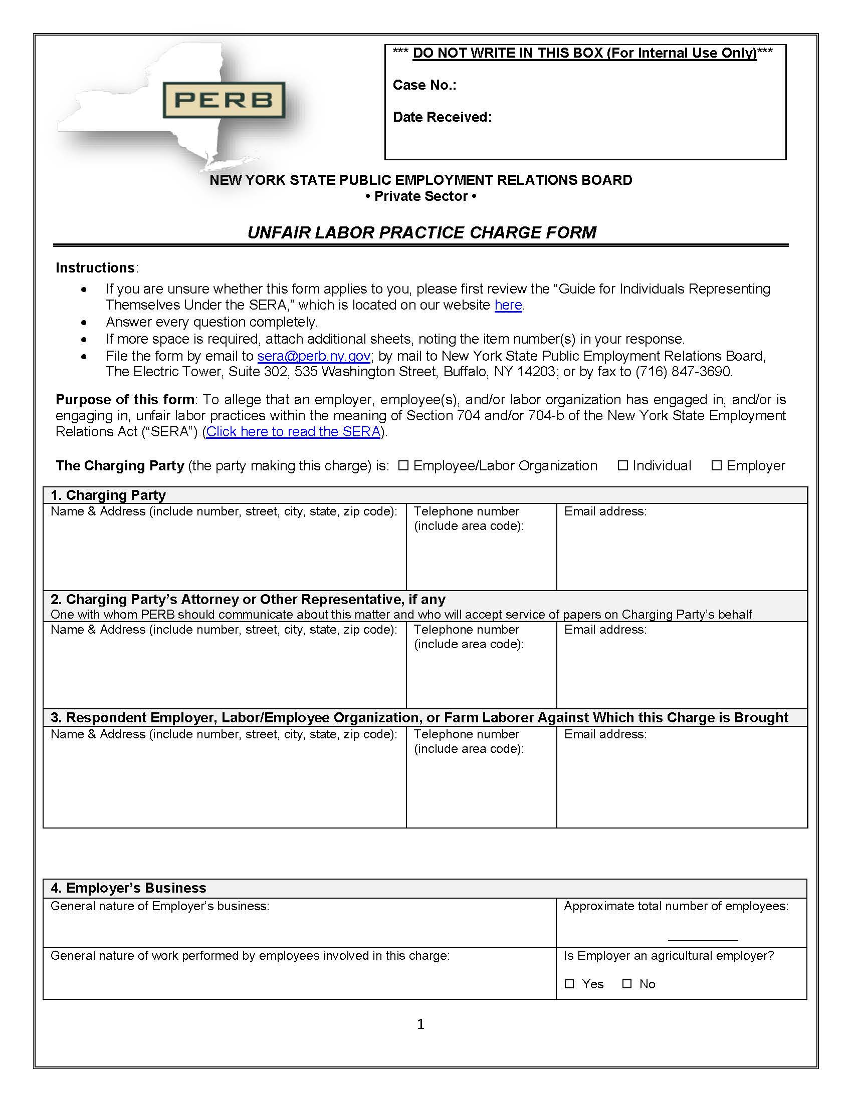 Unfair Labor Practice Charge Form Private Sector | Pdf Fpdf Docx | New York