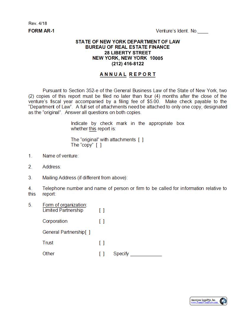 Annual Report {AR-1} | Pdf Fpdf Docx | New York