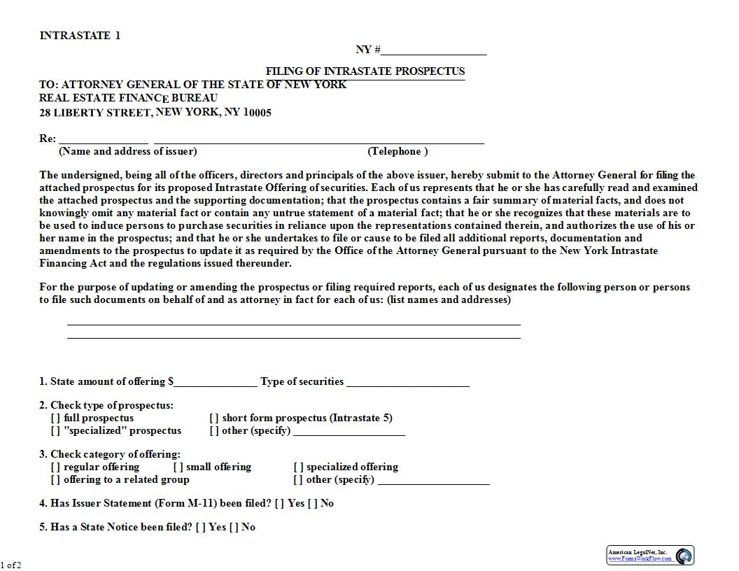 Filing Of Intrastate Prospectus {1} | Pdf Fpdf Docx | New York