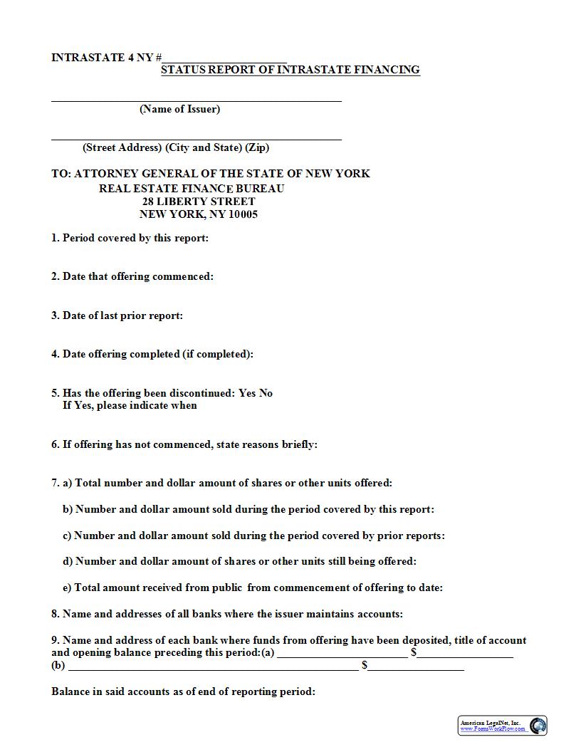 Status Report Of Intrastate Financing {4} | Pdf Fpdf Docx | New York