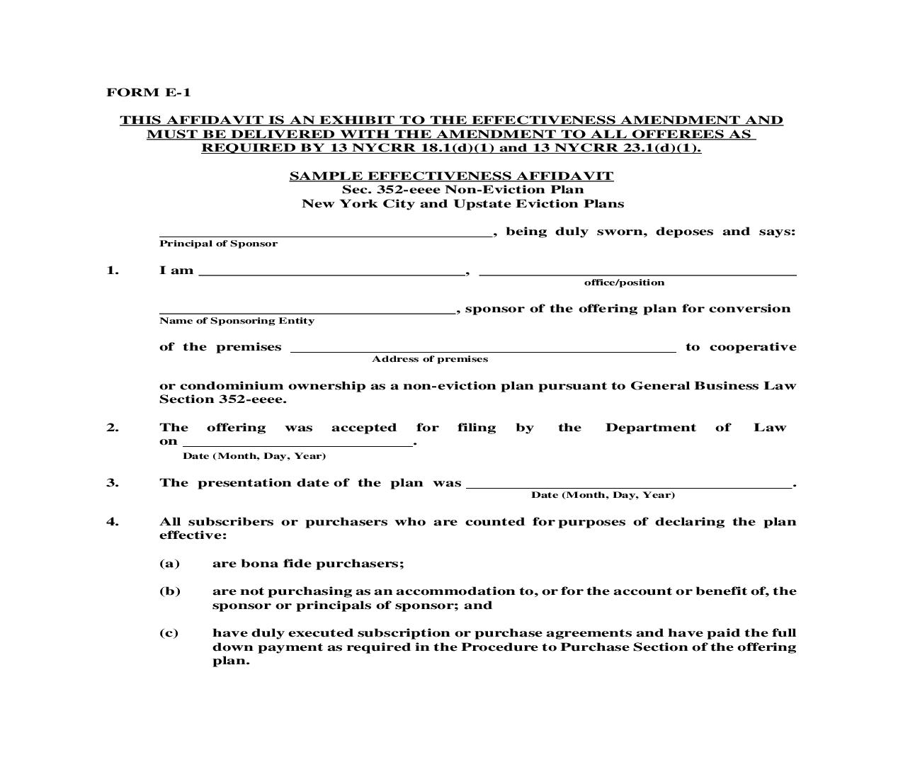 Sample Effectiveness Affidavit {E-1} | Pdf Fpdf Doc Docx | New York