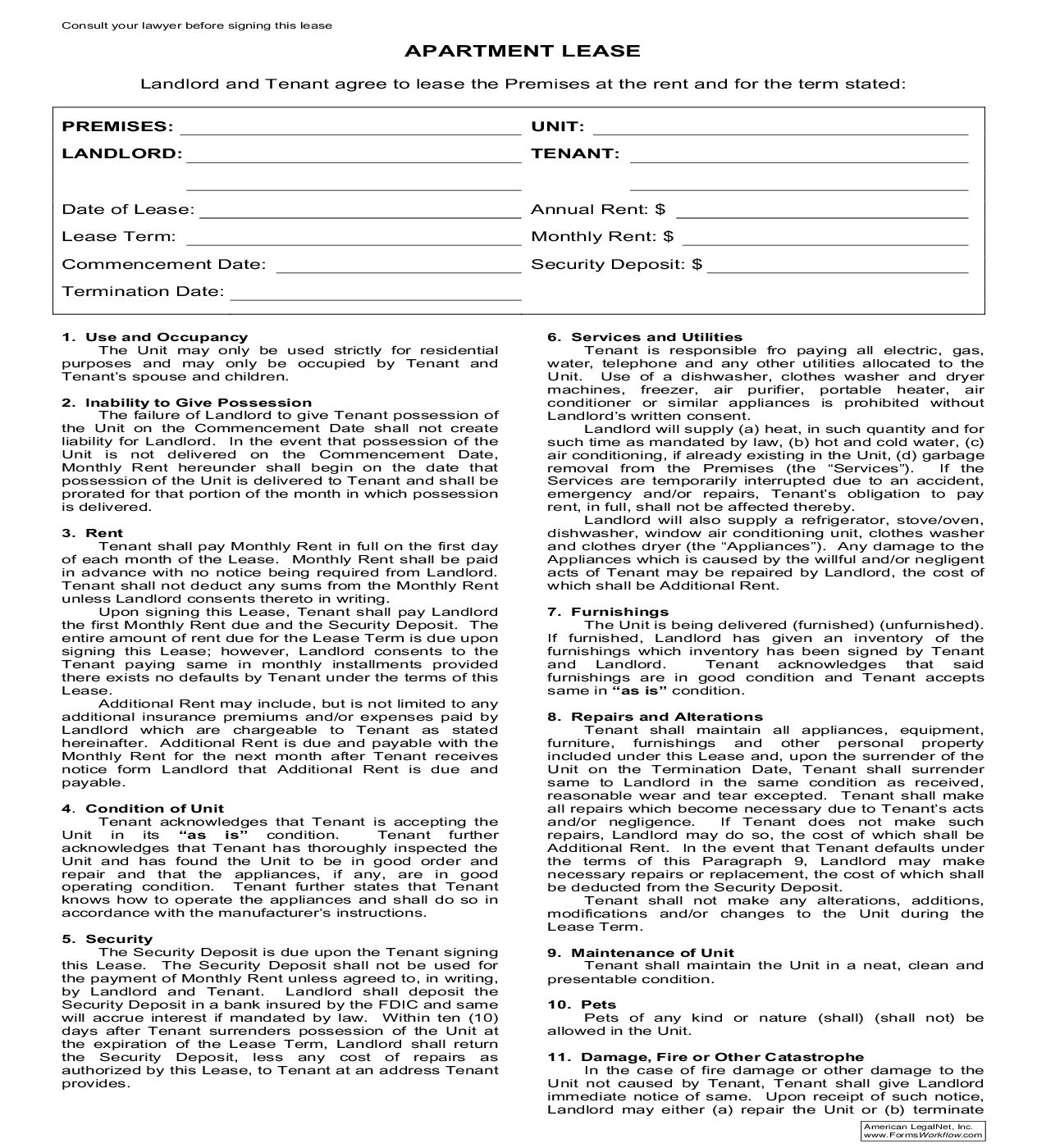 Apartment Lease | Pdf Fpdf Doc Docx | New York