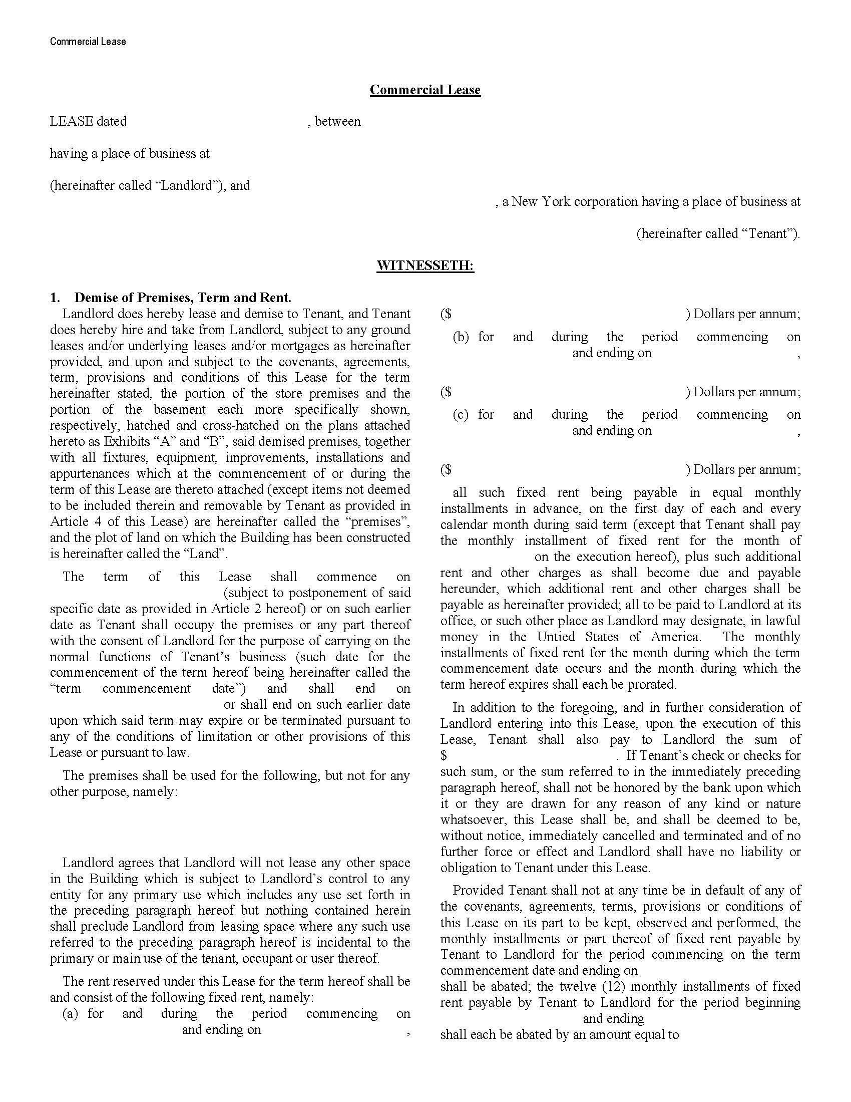 Commercial Lease | Pdf Fpdf Doc Docx | New York