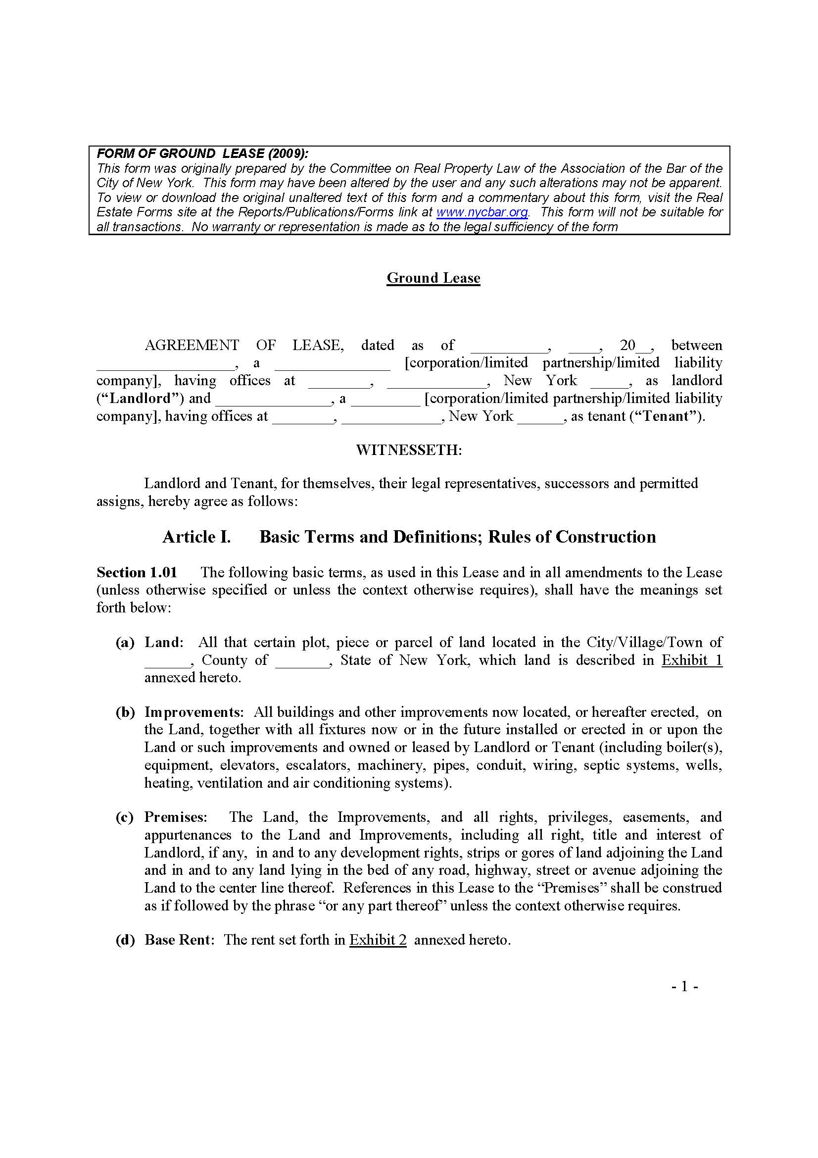 Ground Lease | Pdf Fpdf Docx | New York