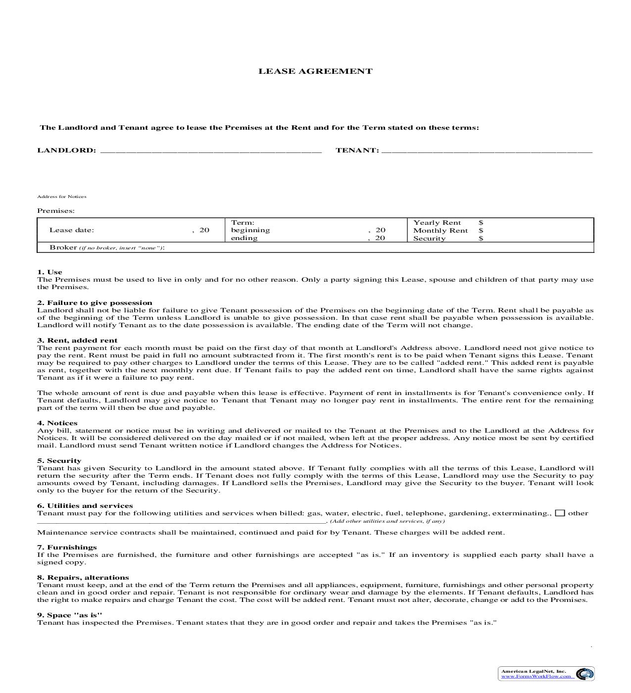 Lease Agreement (For House With Guaranty Of Payment) | Pdf Fpdf Doc Docx | New York