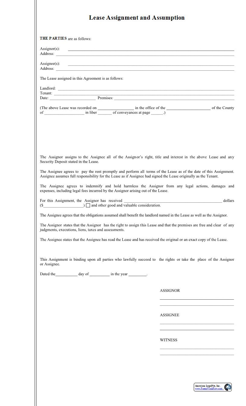 Lease Assignment And Assumption | Pdf Fpdf Docx | New York