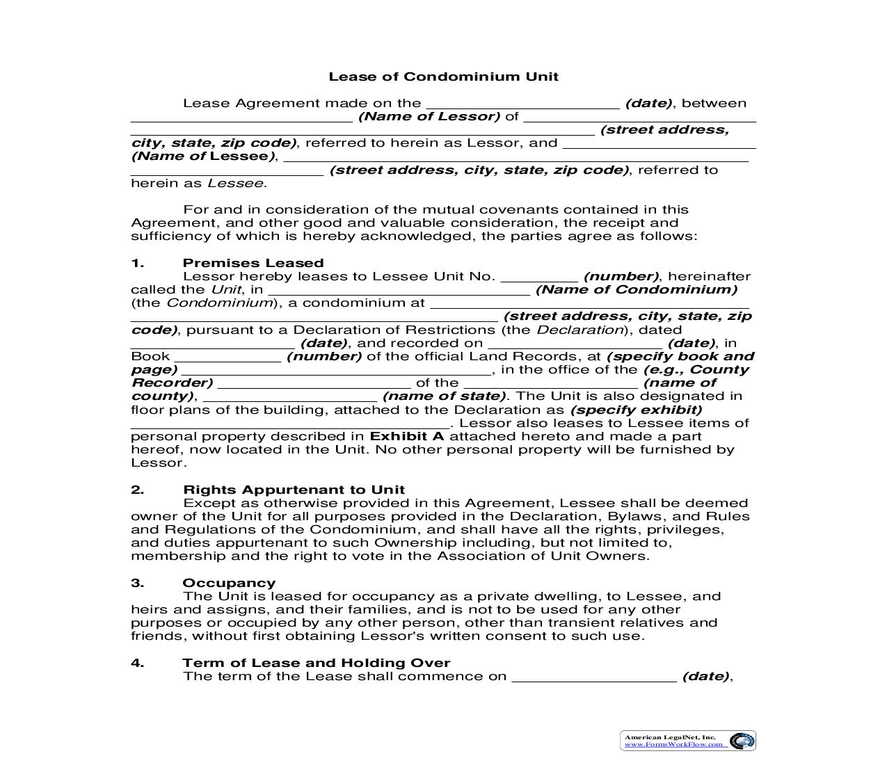 Lease Of Condominium Unit | Pdf Fpdf Doc Docx | New York
