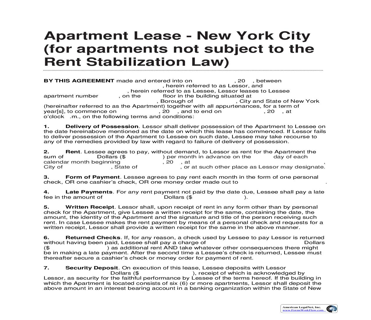 NY Apartment Lease | Pdf Fpdf Doc Docx | New York