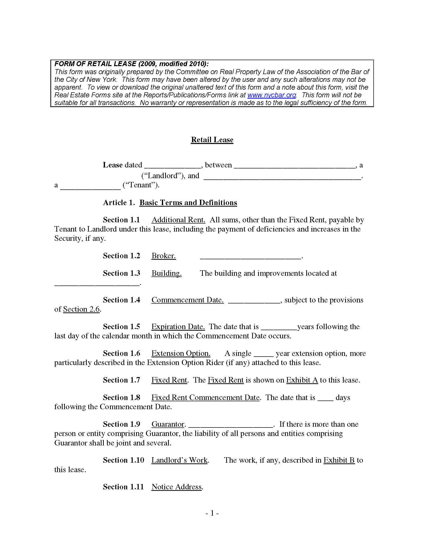 Retail Lease | Pdf Fpdf Doc Docx | New York