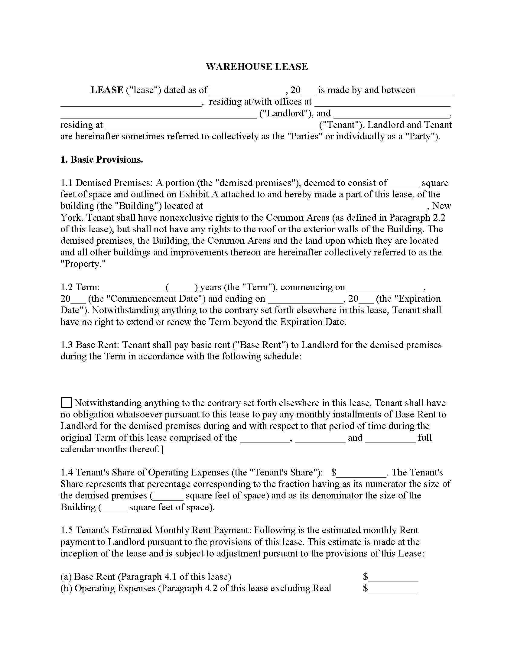 Warehouse Lease | Pdf Fpdf Docx | New York