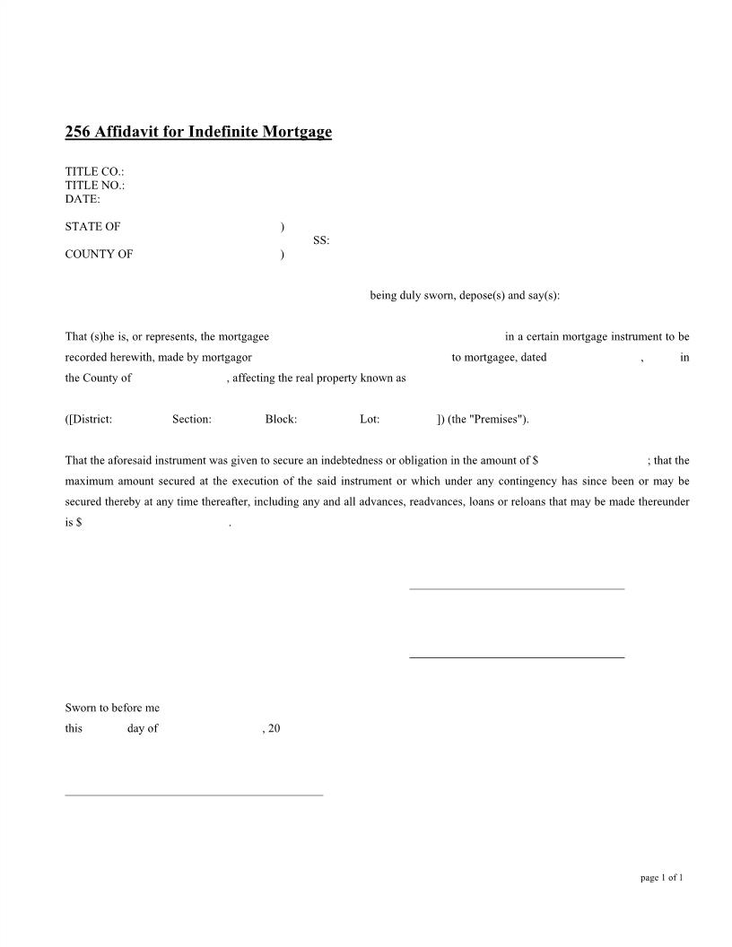 256 Affidavit For Indefinite Mortgage | Pdf Fpdf Docx | New York