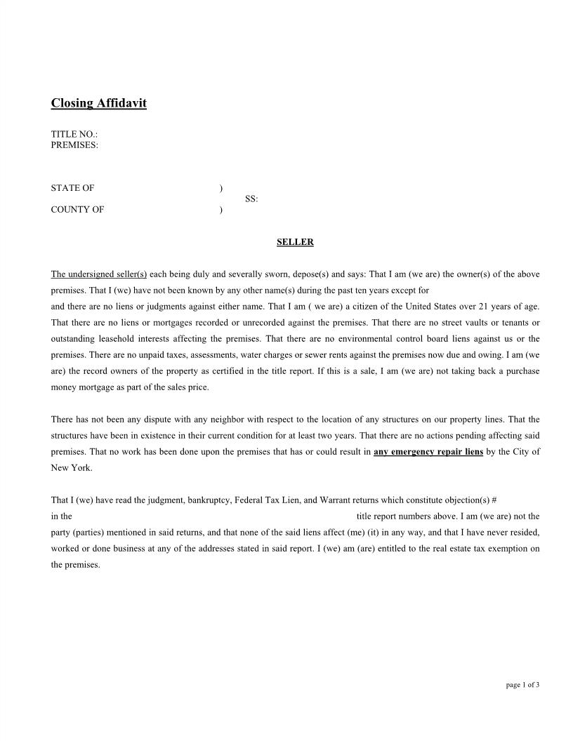 Closing Affidavit | Pdf Fpdf Docx | New York