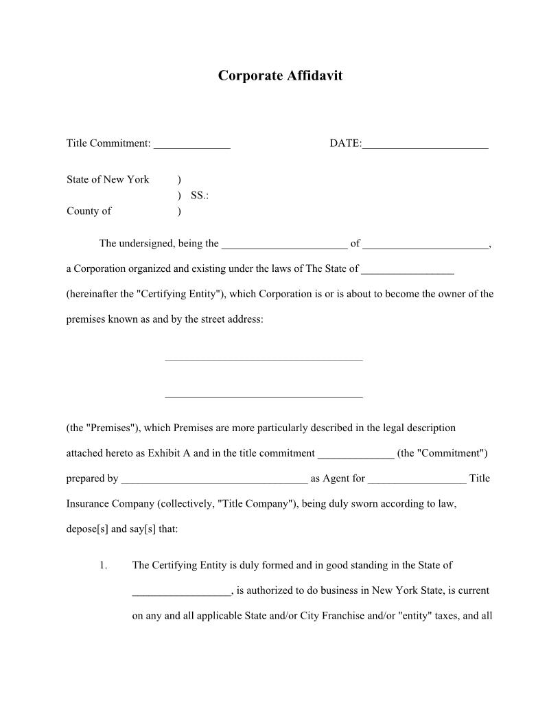 Corporate Affidavit | Pdf Fpdf Docx | New York